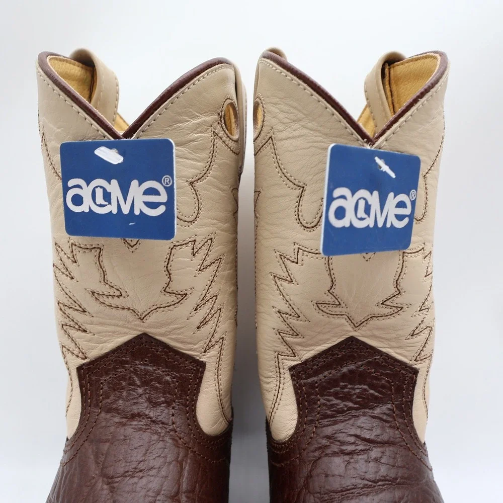 Acme Vintage Style Roper Boots Kids 3.5 Brown Bullhide Leather New NWT